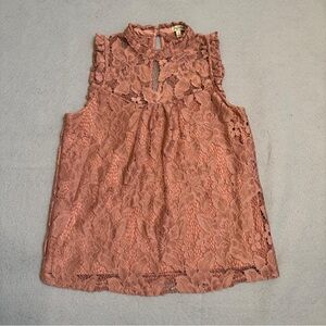 Lily White | Sleeveless Lace High Neck Top | Dusty Rose Pink | Size S